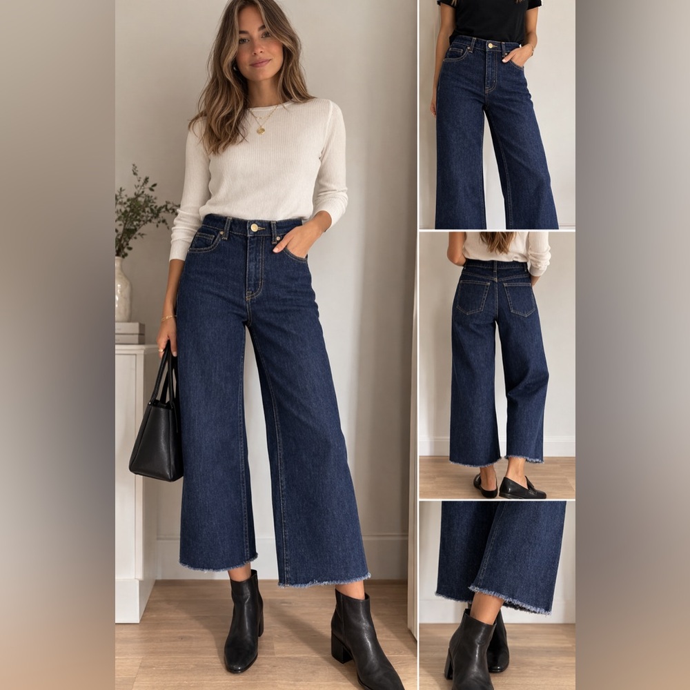 ME+EM Dark Blue Wide Leg Crop Jeans
